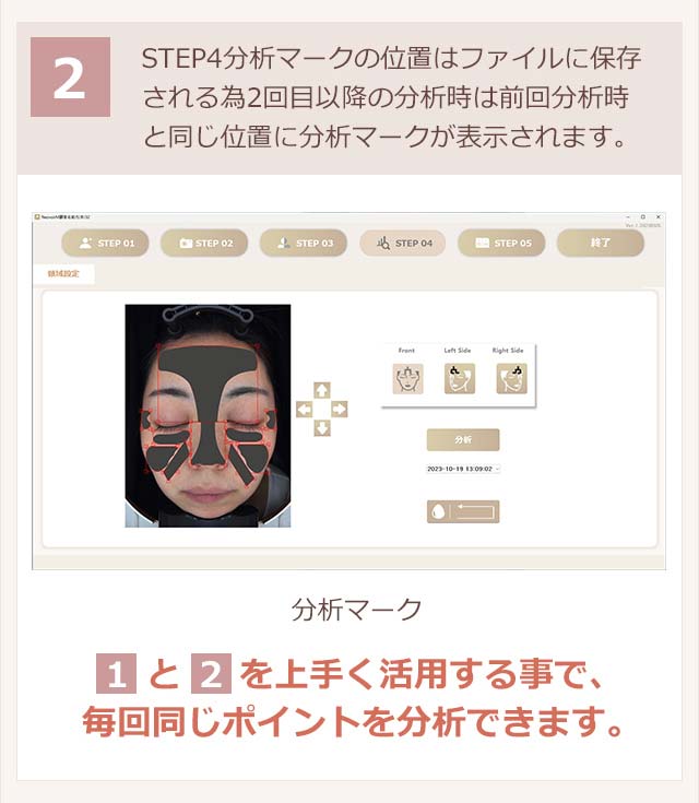 STEP4分析マークの位置はファイルに保存される為2回目以降の分析時は前回分析時と同じ位置に分析マークが表示されます。
